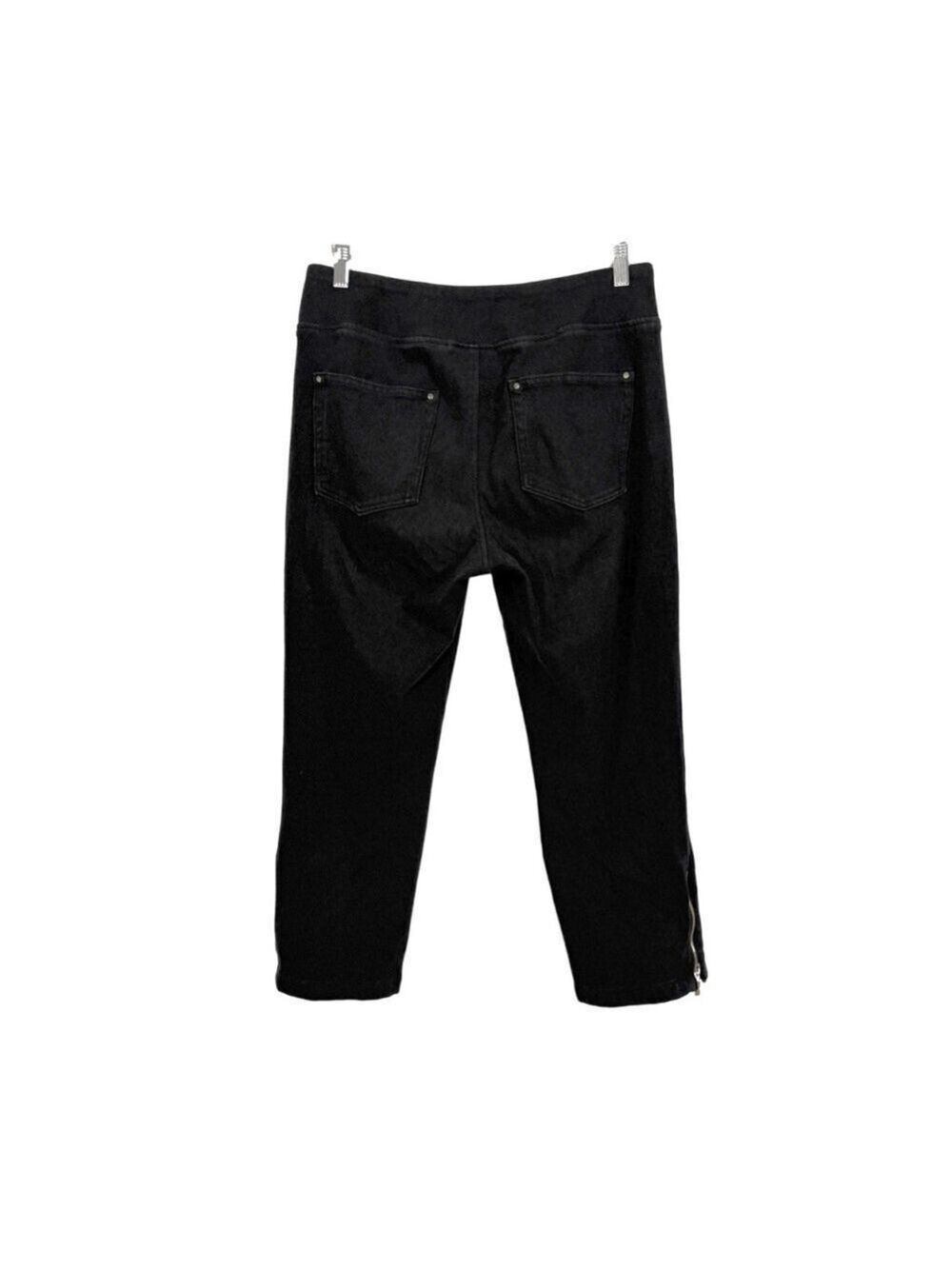 Belle by Kim Gravel Flexibelle Pants Side Ankle Zip Sz 12 Black Pull On Stretch